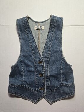 We The Free Blue Denim Button-Front Vest